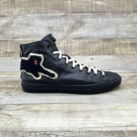 Gucci Other - Gucci Mens Size 7 G Black Leather High Cut Panther Patch Sneakers Shoes 456216